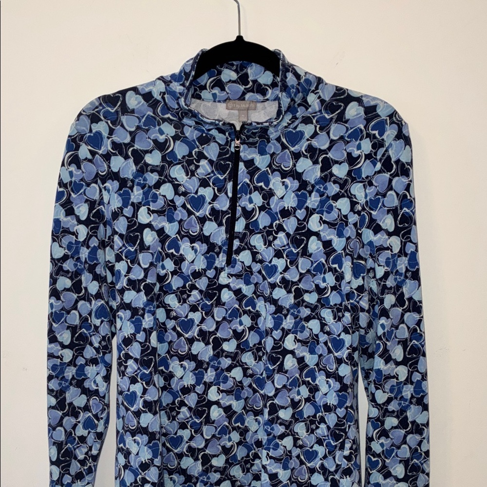 Talbots Blue and White Heart Print Top
